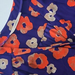 Hawthorn Women’s Sleeveless Blouse Navy Orange Floral V-Neck: Size L